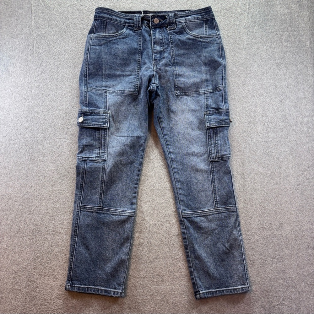 KanCan Womens Avery Straight Leg Cargo Jeans 7/27 Light Wash KC7843D